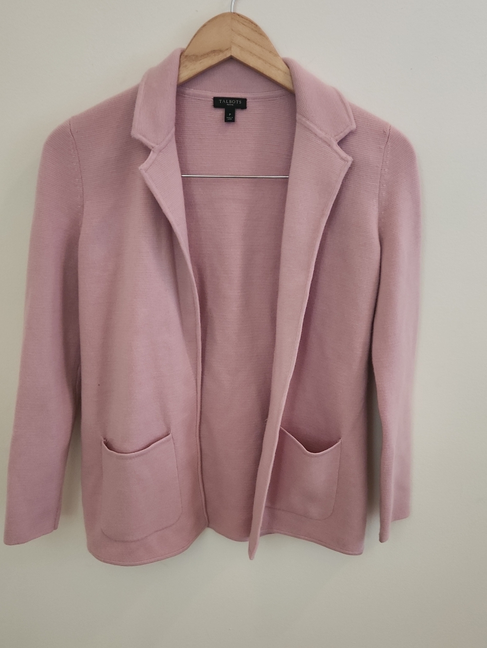 Talbots Sweater Blazer Merino Wool Blush Pink Knit Open-Front Petite - Picture 3 of 8
